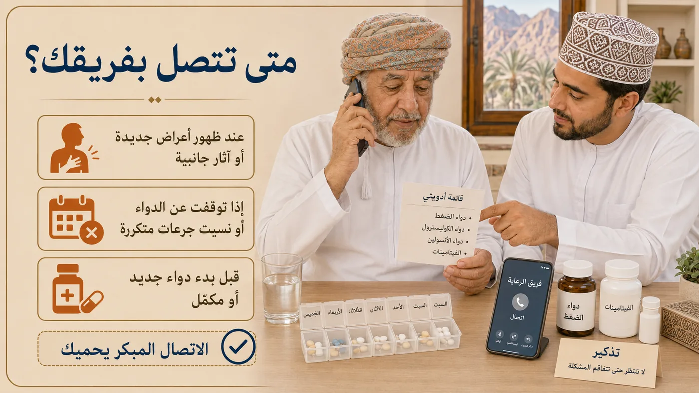 متى تَتَّصل بفَريقك بشأن الأدوية؟