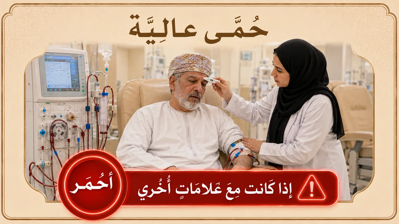 حُمَّى عَالية — أَحمر إن كانت مَع علاماتٍ أُخرى